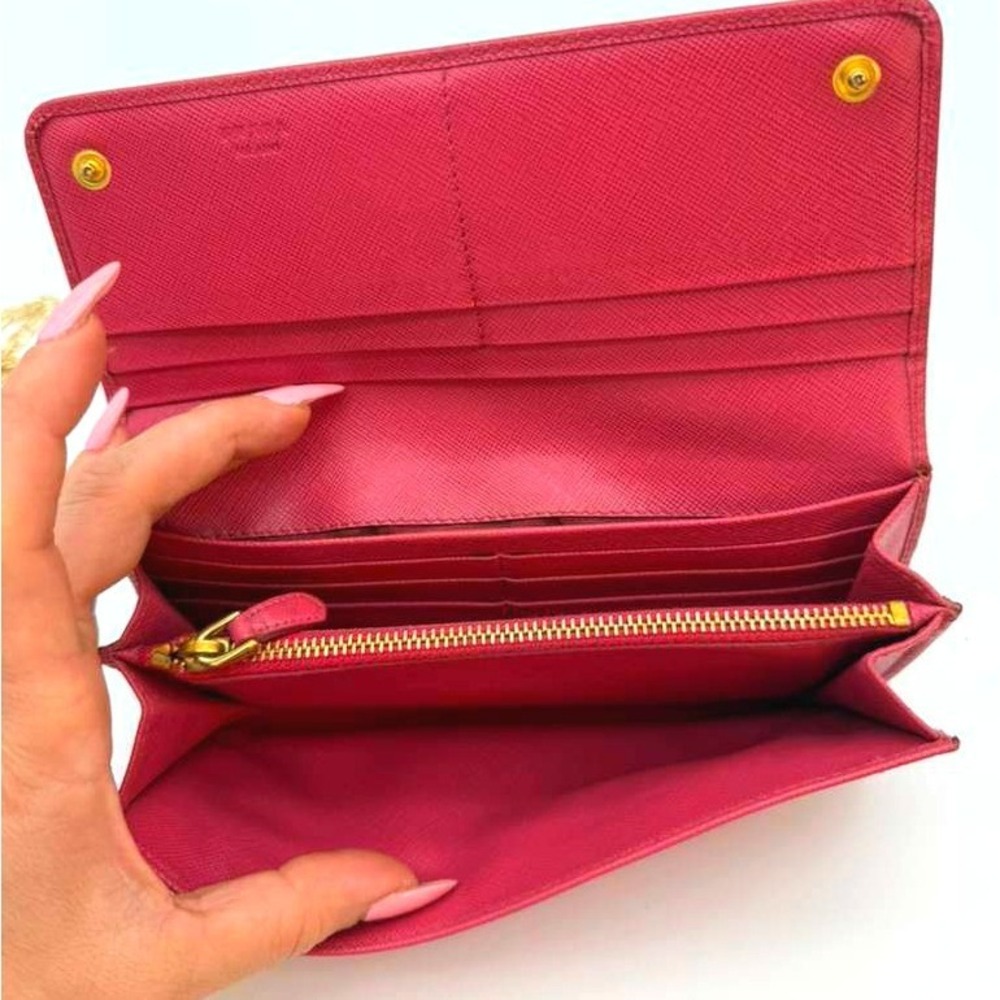 Prada Saffiano Leather Wallet Red Authentic Prada Wallet Chain Included - Picture 6 of 13
